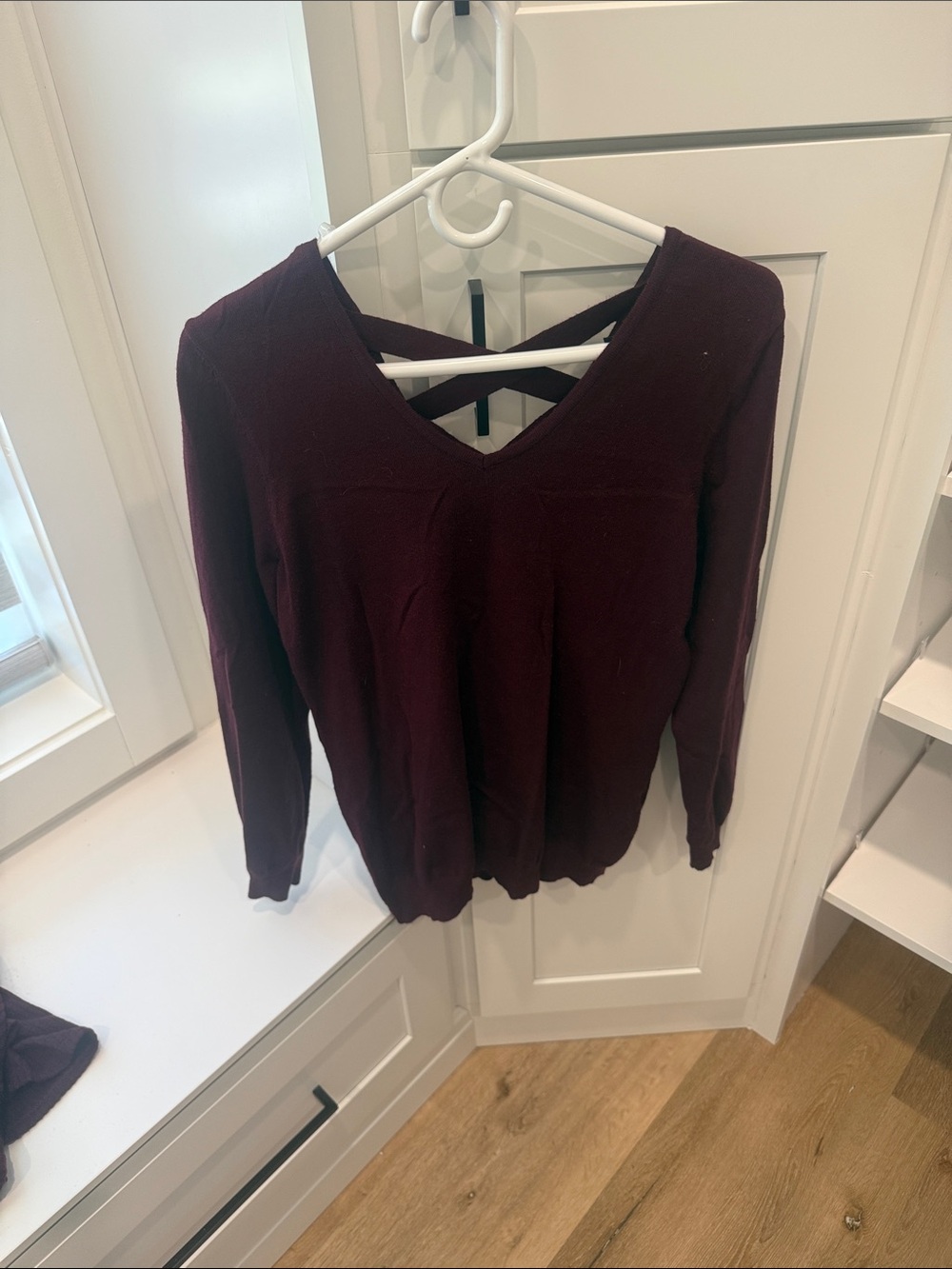 Women’s V-Neck Cross-Back Sweater - Wine